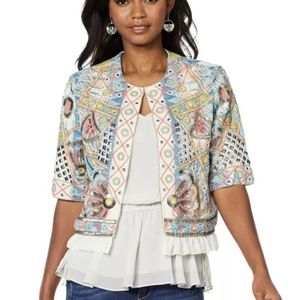 La Bellum by Hillary Scott Beautiful Beaded Short Sleeve Jacket Size Large